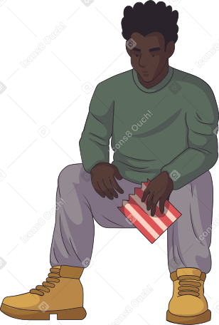 sitting man with a paper bag in his hands PNG、SVG