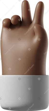 3D Dark brown skin hand showing victory sign Illustration in PNG, SVG