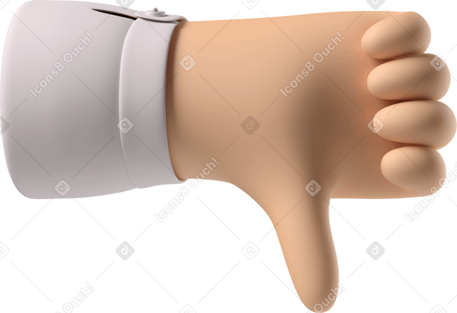 3D Рука с белой кожей показывает большой палец вниз в PNG, SVG
