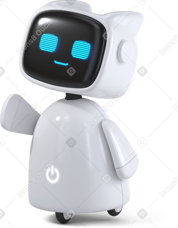 3D Дружелюбный робот-помощник машет рукой в PNG, SVG