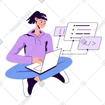 Woman doing programming on laptop PNG, SVG