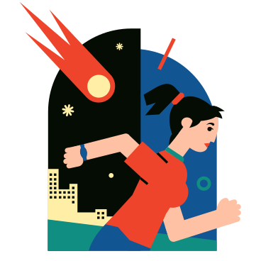 Woman getting away from a comet PNG, SVG