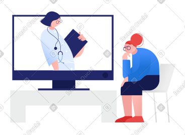 Old woman watching tv with advices from a doctor PNG, SVG