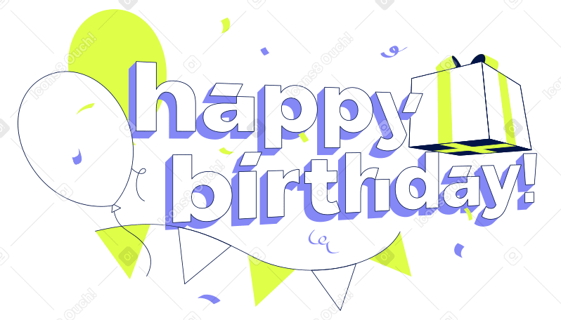 用气球、礼品盒和生日花环祝你生日快乐 PNG, SVG