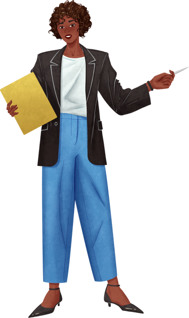 woman standing with clipboard and pointer in her hands PNG, SVG