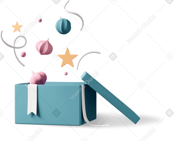 3D open present new year Illustration in PNG, SVG