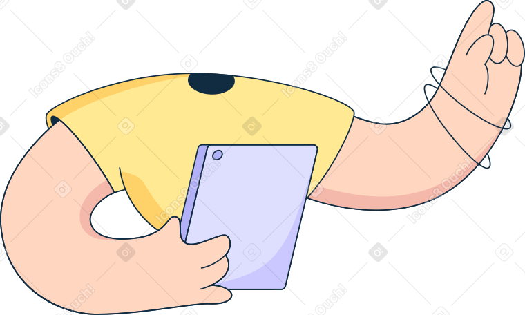 body in yellow t-shirt with tablet Illustration in PNG, SVG