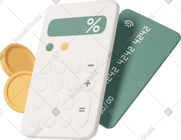 Calculator with credit card and coins PNG, SVG