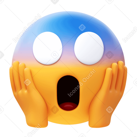 3D face screaming in fear Illustration in PNG, SVG