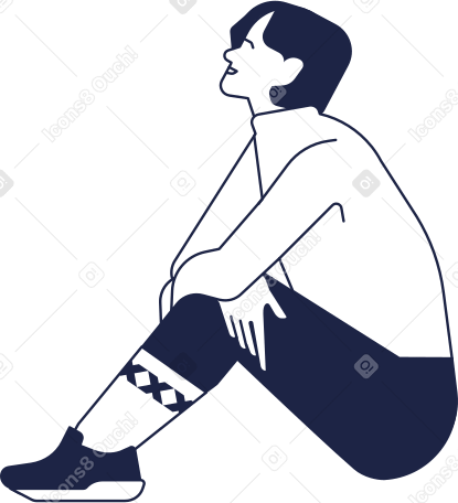 Мужчина в свитере сидит на полу и смотрит вверх в PNG, SVG