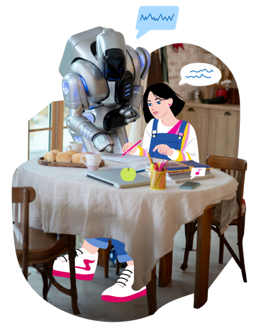 Il robot aiuta la ragazza a fare i compiti PNG, SVG