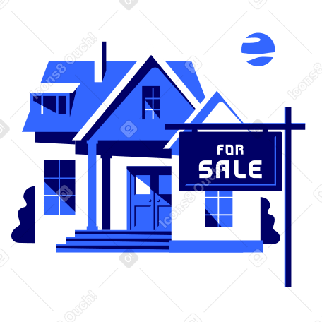 Townhouse with a sign for sale PNG, SVG