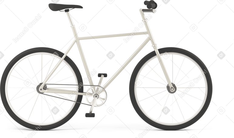3D side view of white city bike Illustration in PNG, SVG