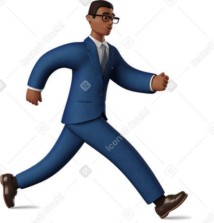 3D black businessman running Illustration in PNG, SVG