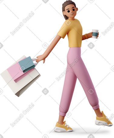 3D girl with shopping bags PNG, SVG