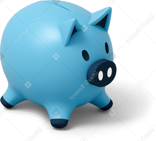 3D Right side view of blue piggy bank Illustration in PNG, SVG