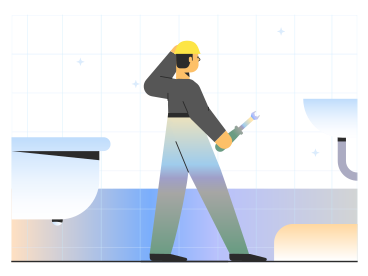 Male plumber with tool in the bathroom PNG, SVG