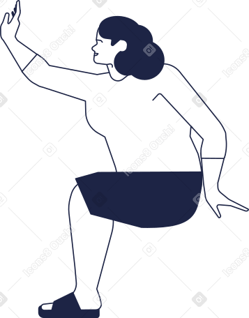 woman sits and raises his hand high five side view PNG、SVG