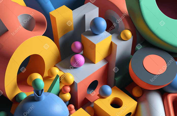 3D abstract composition with geometric shapes Illustration in PNG, SVG