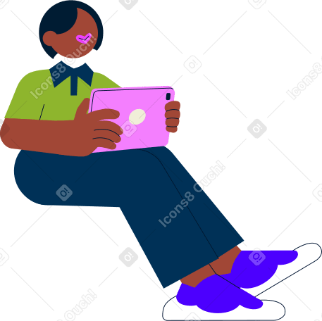 Mujer joven sosteniendo una tableta PNG, SVG