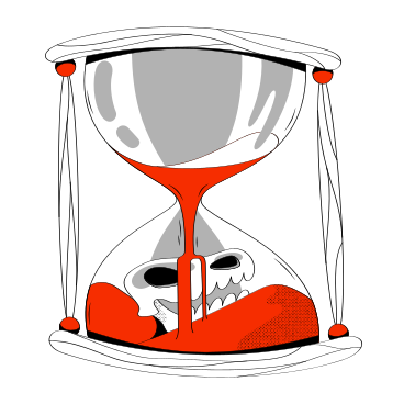 Hourglass with dinosaur skull representing long waiting PNG, SVG