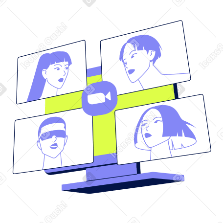 Holographic screen with online team meeting PNG, SVG