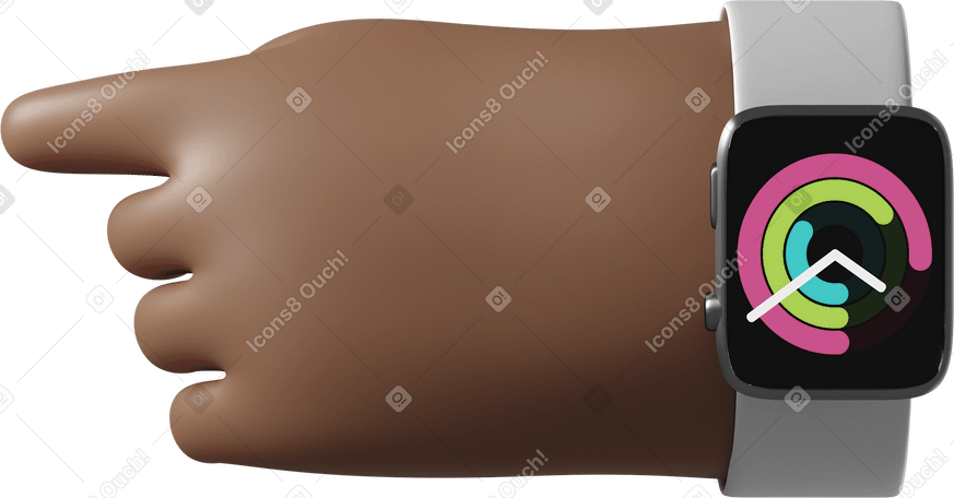 3D dark brown skin hand with smartwatch turned on pointing left PNG、SVG