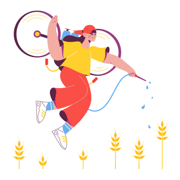 Woman with jet pack watering plants PNG, SVG