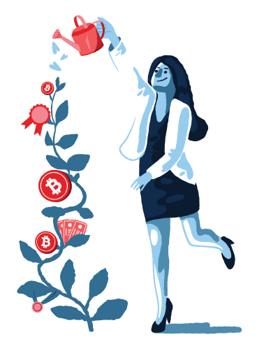 Donna che fa investimenti di successo e acquista bitcoin PNG, SVG