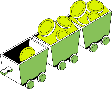 mine trolleys with coins PNG, SVG