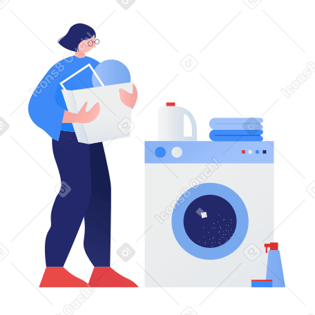 Illustration Femme faisant la lessive dans la machine à laver aux formats PNG, SVG