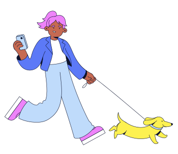 Young woman walking with dog PNG, SVG