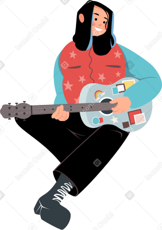 girl playing guitar Illustration in PNG, SVG