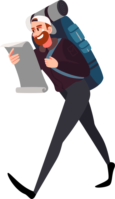 Illustrazione animata Il viaggiatore con borsa da viaggio e mappa in GIF, Lottie (JSON), AE