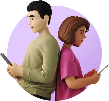 背中合わせに立っている携帯電話を持った男性と女性 PNG、SVG