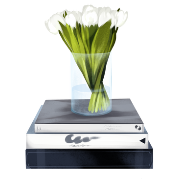 Vase avec des fleurs sur une pile de livres PNG, SVG