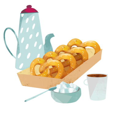 Breakfast of tea and bretzels  PNG, SVG