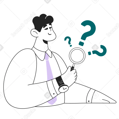 Man with a magnifying glass and a question PNG, SVG