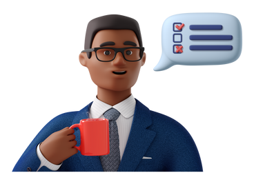 Businessman with coffee mug in the middle of work plans PNG, SVG