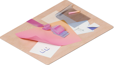 isometric view of desk with papers and ribbon PNG, SVG