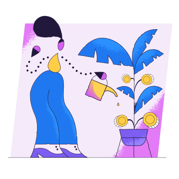 Woman watering a money plant with investitions PNG, SVG