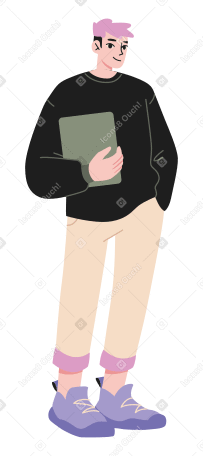 Young man standing with a tablet PNG, SVG