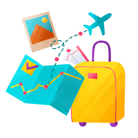 Travelling by plane with one suitcase Illustration in PNG, SVG