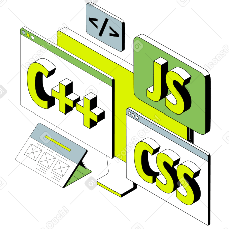 Schriftzug c++/java sript/css und laptop mit programmcodetext PNG, SVG