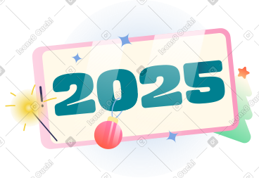 用圣诞树和烟火文字写上 2025 年 PNG, SVG