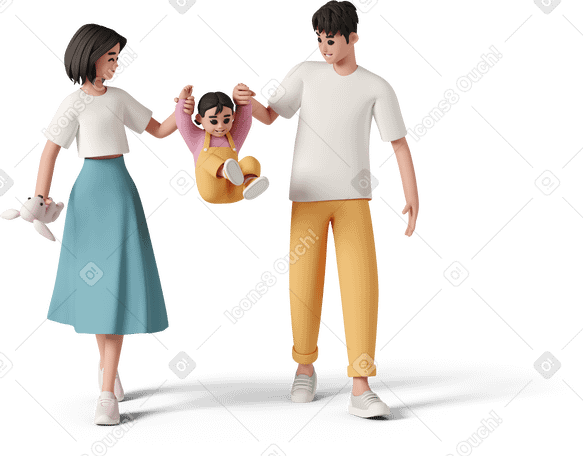 3D couple walks with baby PNG, SVG