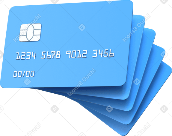 3D fan of blue credit cards Illustration in PNG, SVG