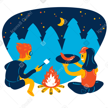 Sitting near fire stock Illustration in PNG, SVG