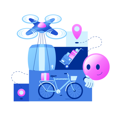 Emoji waiting for drone delivery with parcel Illustration in PNG, SVG