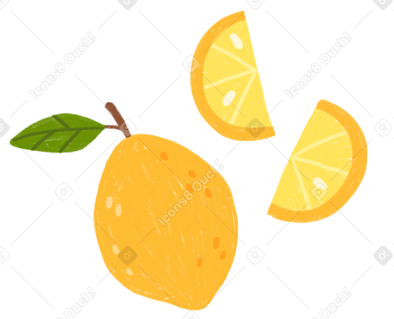 Limón con hojas y rodajas de limón. PNG, SVG